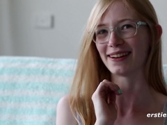 Shy Blonde Nerd Girl in Glasses Gives Us The Sexy Tour Of Her Body - Hairy