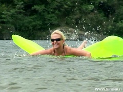 Dame gets hammered doggystyle in the bush and made to swallow the cum that explodes during the session