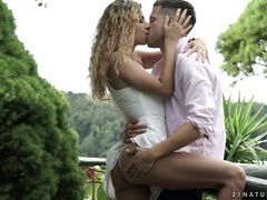 Curly long haired girlfriend Shona River gives BJ before being analfucked