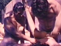 Retro babe fucked in outdoor threesome