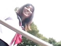 Japanese schoolgirl upskirting in public