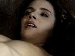 Sex on the couch with a young amateur brunette