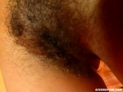 Horny brunette Christina desires to go solo for pleasing her hairy pussy